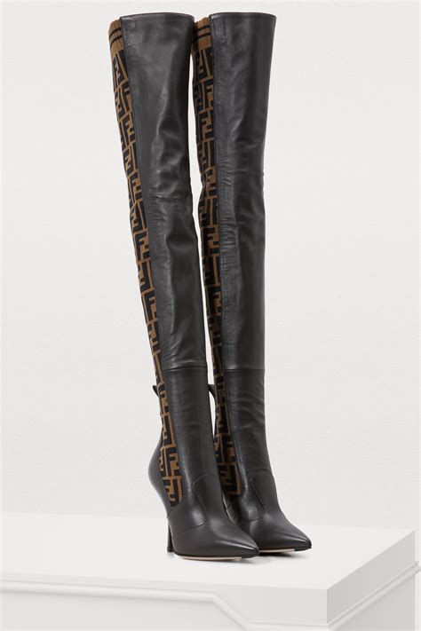 fendi logo embossed knee high boot|Fendi thigh high sock boots.